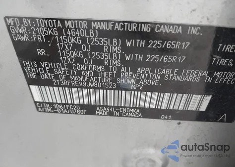 2018 Toyota Rav4 Xle from USA, damaged, VIN 2T3RFREV9JW801523